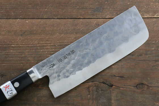 Fujiwara Teruyasu Fujiwara Teruyasu Maboroshi White Steel No.1 Nashiji Hammered Nakiri Japanese Knife 165mm with Black Pakka wood Handle - Japanny - Best Japanese Knife