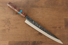  Yu Kurosaki Raijin Cobalt Special Steel Hammered Sujihiki 240mm Maple(With turquoise ring Mokume) Handle - Japanny - Best Japanese Knife