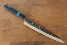  Yu Kurosaki Raijin Cobalt Special Steel Hammered Sujihiki 240mm Maple(With turquoise ring Blue) Handle - Japanny - Best Japanese Knife