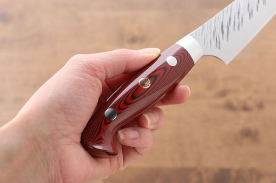Yu Kurosaki Fujin SPG2 Hammered Petty-Utility  150mm Red Micarta Handle - Japanny - Best Japanese Knife
