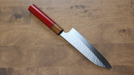 Makoto Kurosaki SPG2 Hammered Maru) Santoku 165mm Red Lacquered Enju Handle - Japanny - Best Japanese Knife