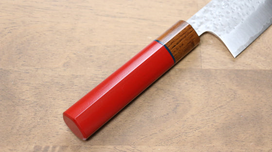 Makoto Kurosaki SPG2 Hammered Maru) Santoku 165mm Red Lacquered Enju Handle - Japanny - Best Japanese Knife