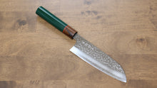  Makoto Kurosaki SPG2 Hammered (Maru) Santoku  165mm Green Lacquered Enju Handle - Japanny - Best Japanese Knife