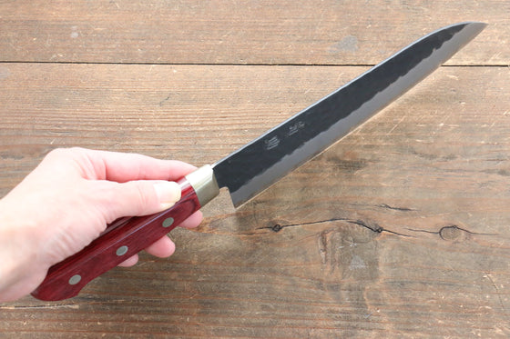 Seisuke Kurobeni Blue Super Hammered Kurouchi Santoku 185mm Red Pakka wood Handle - Japanny - Best Japanese Knife