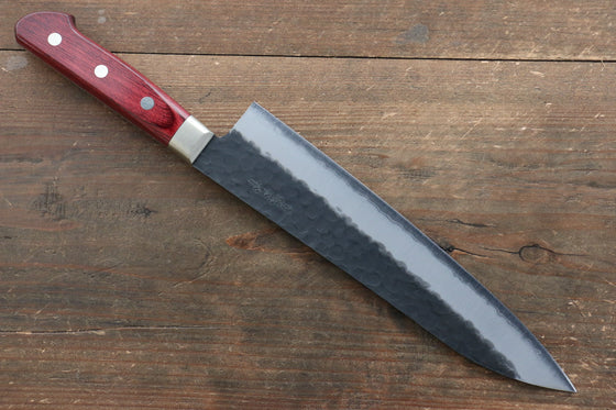Seisuke Kurobeni Blue Super Hammered Kurouchi Gyuto 210mm Red Pakka wood Handle - Japanny - Best Japanese Knife