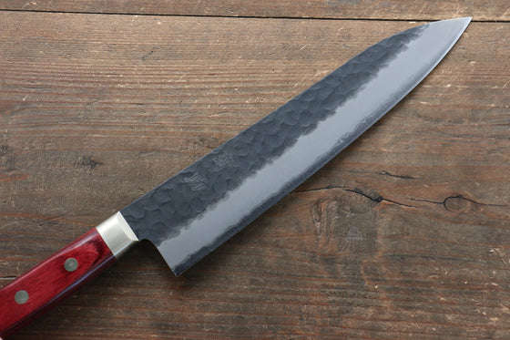 Seisuke Kurobeni Blue Super Hammered Kurouchi Gyuto 210mm Red Pakka wood Handle - Japanny - Best Japanese Knife
