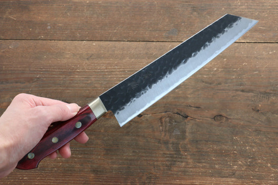 Seisuke Kurobeni Blue Super Hammered Kurouchi Kiritsuke Gyuto 210mm Red Pakka wood Handle - Japanny - Best Japanese Knife
