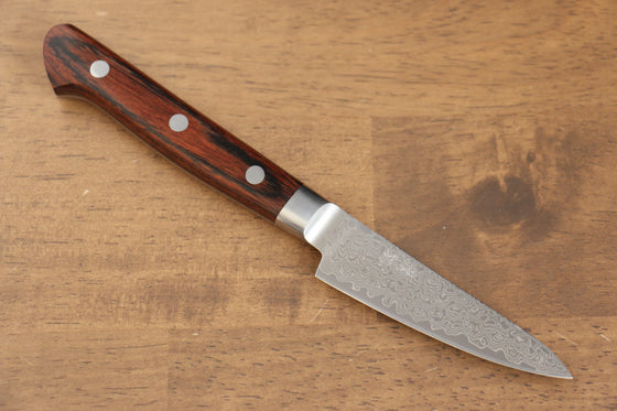 Seisuke Mokusei ZA-18 Mirrored Finish Damascus Petty-Utility  80mm Brown Pakka wood Handle - Japanny - Best Japanese Knife