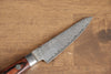 Seisuke Mokusei ZA-18 Mirrored Finish Damascus Petty-Utility 80mm Brown Pakka wood Handle - Japanny - Best Japanese Knife