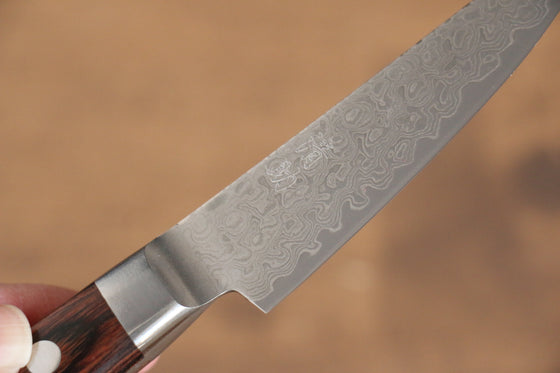 Seisuke Mokusei ZA-18 Mirrored Finish Damascus Petty-Utility  80mm Brown Pakka wood Handle - Japanny - Best Japanese Knife