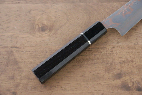 Takeshi Saji Blue Steel No.2 Colored Damascus Petty-Utility  130mm Ebony with Ring Handle - Japanny - Best Japanese Knife