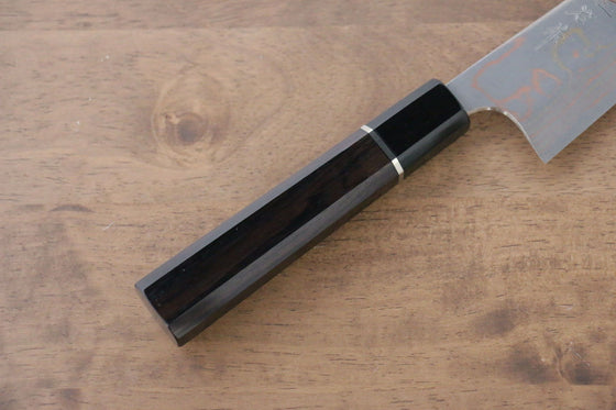 Takeshi Saji Blue Steel No.2 Colored Damascus Gyuto 180mm Ebony with Ring Handle - Japanny - Best Japanese Knife