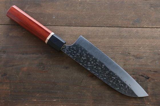 Yu Kurosaki Blue Super Hammered Santoku  170mm Padoauk Handle - Japanny - Best Japanese Knife