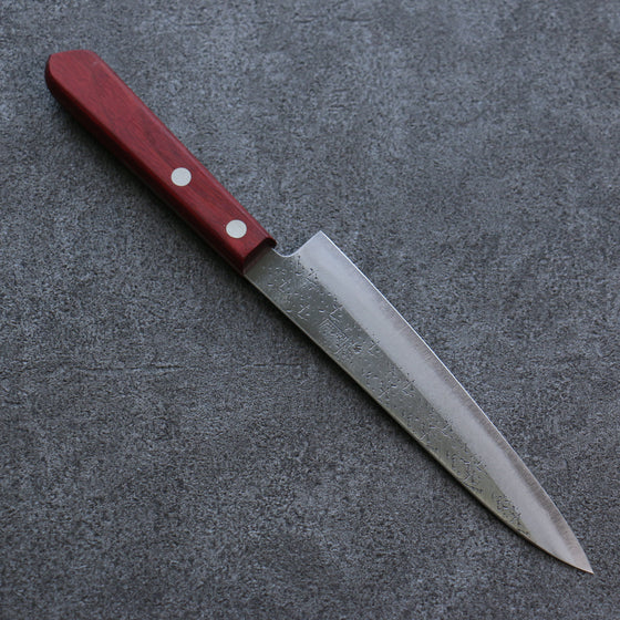 Seisuke Blue Super Hammered Petty-Utility  150mm Red Pakka wood Handle - Japanny - Best Japanese Knife