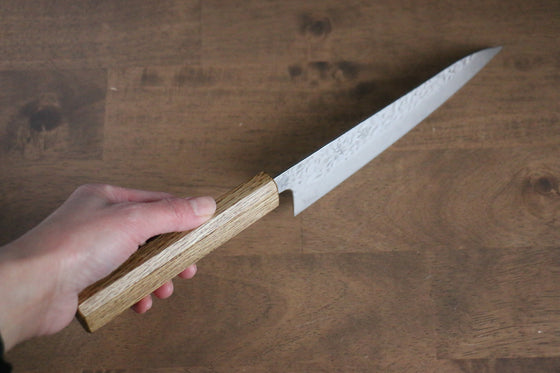 Seisuke Tsukikage AUS10 Migaki Finished Hammered Damascus Gyuto  180mm Oak Handle - Japanny - Best Japanese Knife