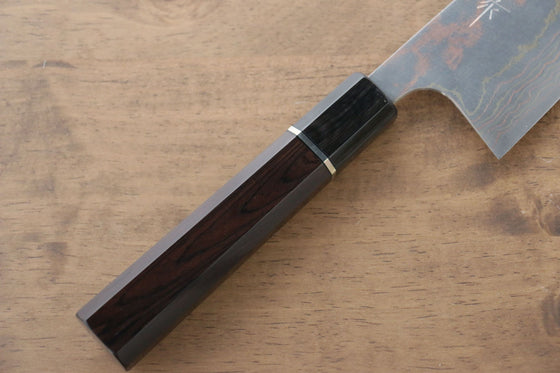 Takeshi Saji Blue Steel No.2 Colored Damascus Santoku  180mm Ebony with Ring Handle - Japanny - Best Japanese Knife