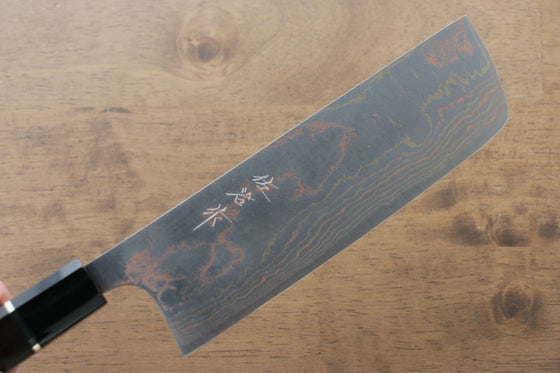 Takeshi Saji Blue Steel No.2 Colored Damascus Nakiri  165mm Ebony with Ring Handle - Japanny - Best Japanese Knife