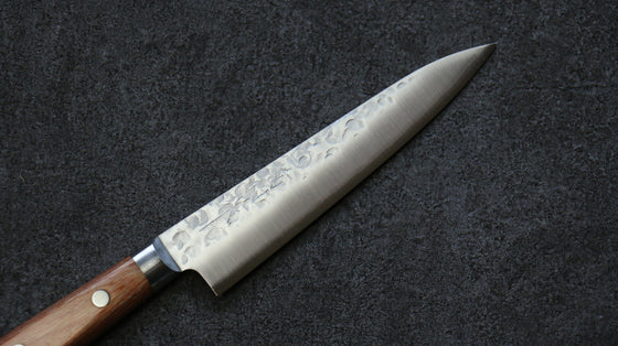 Takamura Knives Chromax Steel Hammered Petty-Utility 130mm Brown Pakka wood Handle - Japanny - Best Japanese Knife