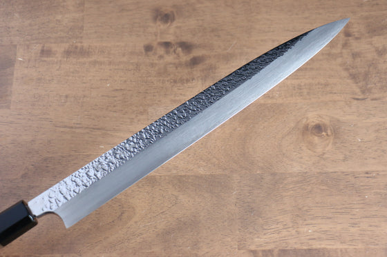 Yu Kurosaki Shizuku SPG2 Hammered Yanagiba 300mm Chinese Quince with Double Water Buffalo Ring Handle - Japanny - Best Japanese Knife