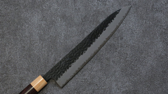 Seisuke Shitan Blue Super Hammered Kurouchi Gyuto 240mm Shitan Handle - Japanny - Best Japanese Knife