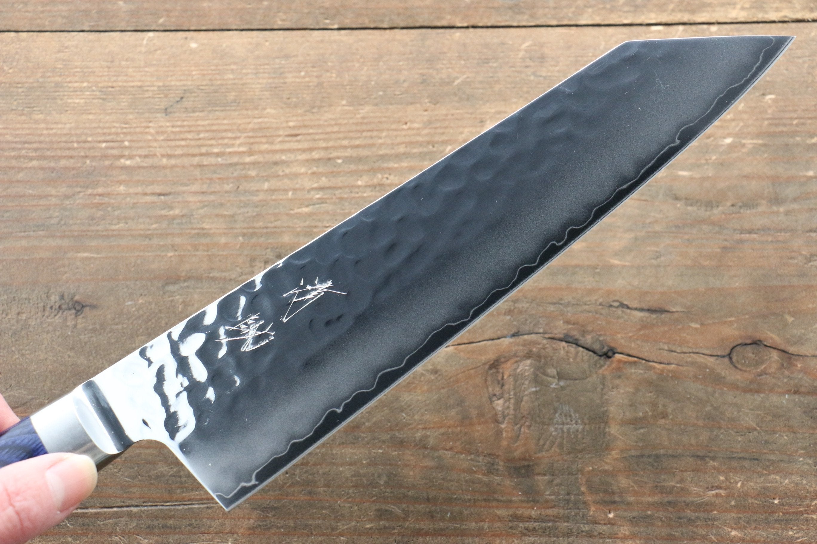 Seisuke Aotsuchi AUS10 Hammered Kiritsuke Santoku Japanese Knife 195mm Blue Pakka wood Handle (Super Deal) - Japanny - Best Japanese Knife