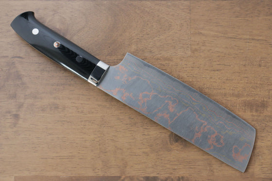 Takeshi Saji Blue Steel No.2 Colored Damascus Nakiri  165mm Black Micarta Handle - Japanny - Best Japanese Knife