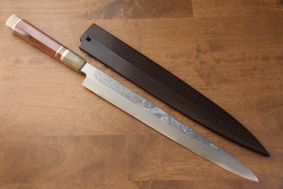 Sakai Takayuki Tenryu Uzushio Blue Steel No.2 Dragon Engraved Yanagiba  300mm Red Ebony Wood Handle with Sheath - Japanny - Best Japanese Knife