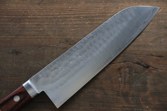 Kunihira Tanzo VG1 Hammered Santoku 170mm Mahogany Handle - Japanny - Best Japanese Knife