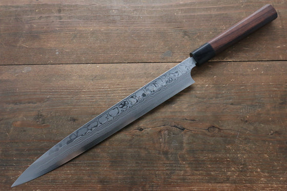 Hideo Kitaoka [Left Handed] Blue Steel No.2 Damascus Yanagiba  300mm with Shitan Handle - Japanny - Best Japanese Knife