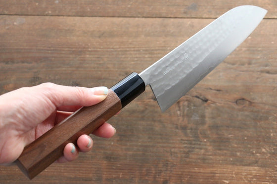 Kunihira Tanzo VG1 Hammered Santoku 170mm Walnut Handle - Japanny - Best Japanese Knife