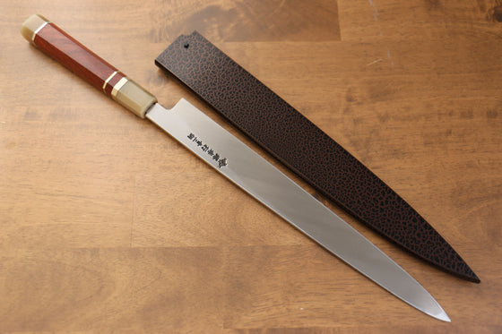 Sakai Takayuki Tenryu Uzushio Blue Steel No.2 Dragon Engraved Yanagiba 300mm Red Ebony Wood Handle with Sheath - Japanny - Best Japanese Knife