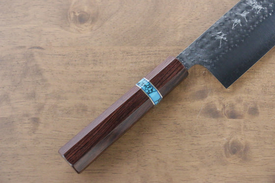 Yu Kurosaki Senko R2/SG2 Hammered Nakiri  165mm Maple(With turquoise ring Brown) Handle - Japanny - Best Japanese Knife