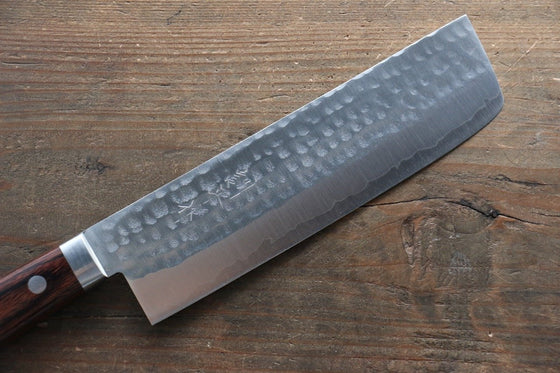 Kunihira Tanzo VG1 Hammered Usuba  165mm Mahogany Handle - Japanny - Best Japanese Knife