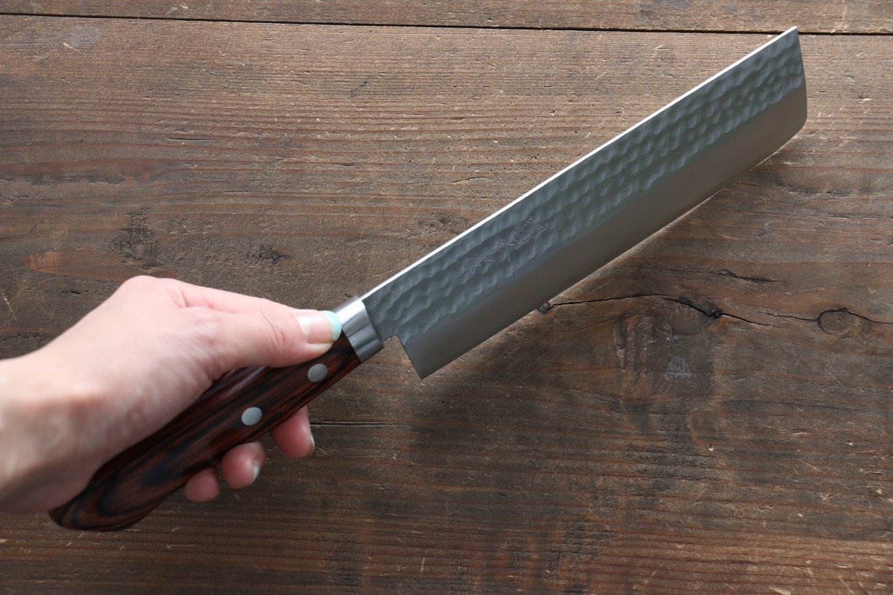Kunihira VG1 Hammered Usuba Japanese Knife 165mm Mahogany Handle - Japanny - Best Japanese Knife