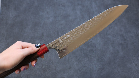Yoshimi Kato Minamo R2/SG2 Hammered Gyuto  240mm Shitan (ferrule: Red Pakka wood) Handle - Japanny - Best Japanese Knife