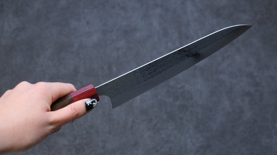 Yoshimi Kato Minamo R2/SG2 Hammered Gyuto 210mm Shitan (ferrule: Red Pakka wood) Handle - Japanny - Best Japanese Knife