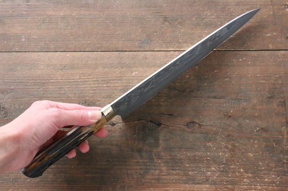 Takeshi Saji VG10 Black Damascus Gyuto Japanese Knife 240mm Brown Cow Bone Handle - Japanny - Best Japanese Knife
