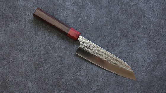 Yoshimi Kato Minamo R2/SG2 Hammered Santoku 165mm Shitan (ferrule: Red Pakka wood) Handle - Japanny - Best Japanese Knife