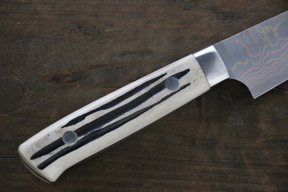Takeshi Saji Blue Steel No.2 Colored Damascus Petty-Utility 135mm White Cow Bone Handle - Japanny - Best Japanese Knife
