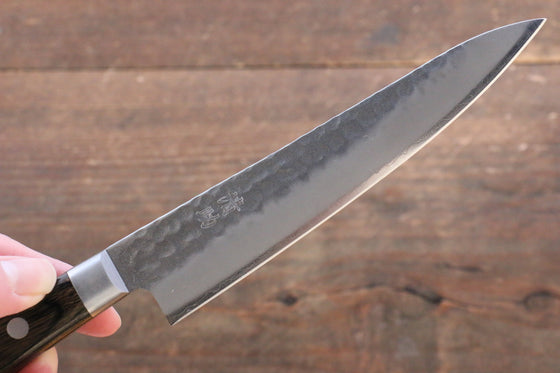 Seisuke AUS8 Hammered Petty-Utility  135mm with Brown Pakka wood Handle - Japanny - Best Japanese Knife