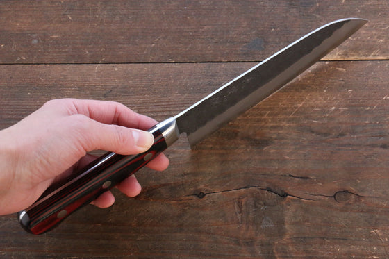 Yoshimi Kato Blue Super Kurouchi Hammered(Maru) Santoku  160mm Pakka wood Handle - Japanny - Best Japanese Knife