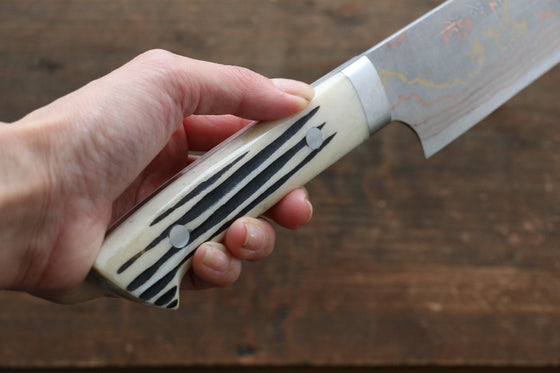 Takeshi Saji Blue Steel No.2 Colored Damascus Sujihiki Japanese Knife 270mm White Cow Bone Handle - Japanny - Best Japanese Knife