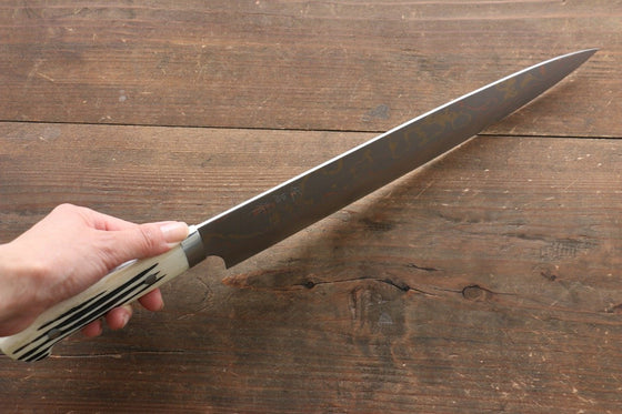 Takeshi Saji Blue Steel No.2 Colored Damascus Sujihiki Japanese Knife 270mm White Cow Bone Handle - Japanny - Best Japanese Knife