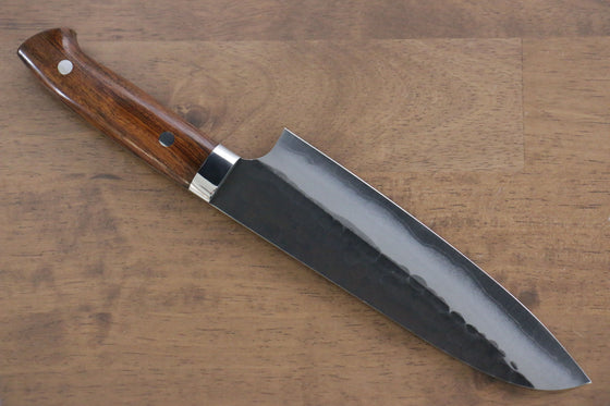 Takeshi Saji Blue Super Kurouchi Hammered Santoku 165mm Ironwood Handle - Japanny - Best Japanese Knife