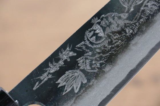Sakai Takayuki Blue Steel No.2 Kurouchi Koshitantan engraving Santoku 170mm Walnut Handle - Japanny - Best Japanese Knife