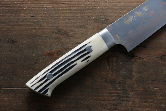 Takeshi Saji Blue Steel No.2 Colored Damascus Sujihiki 240mm White Cow Bone Handle - Japanny - Best Japanese Knife