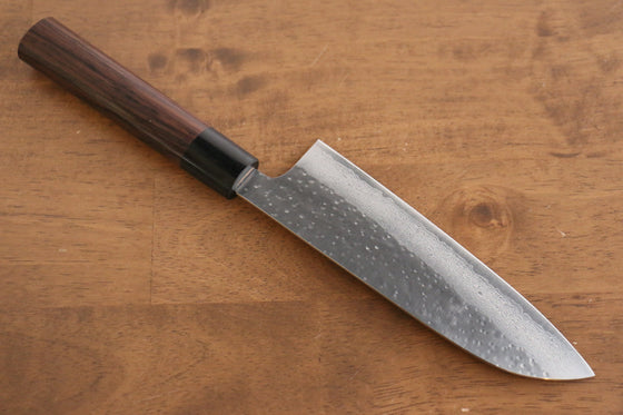Makoto Kurosaki VG10 Hammered(Maru) Damascus Santoku 165mm Shitan Handle - Japanny - Best Japanese Knife