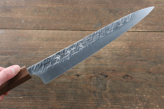 Yu Kurosaki Raijin Cobalt Special Steel Hammered Sujihiki  240mm Walnut Handle - Japanny - Best Japanese Knife
