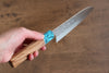 Yu Kurosaki Senko R2/SG2 Hammered Small Santoku  150mm Shitan(ferrule: Turquoise with Ring) Handle - Japanny - Best Japanese Knife