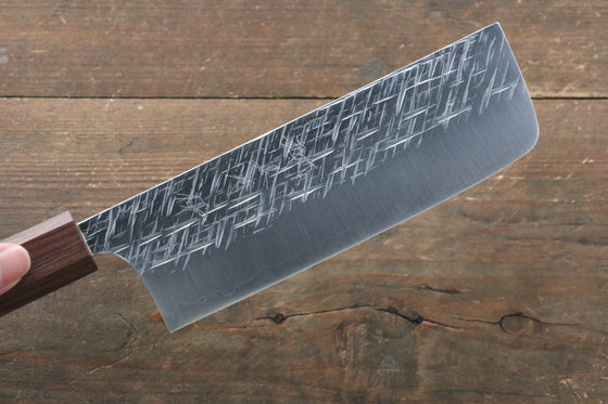 Yu Kurosaki Raijin Cobalt Special Steel Hammered nakiri  165mm Walnut Handle - Japanny - Best Japanese Knife
